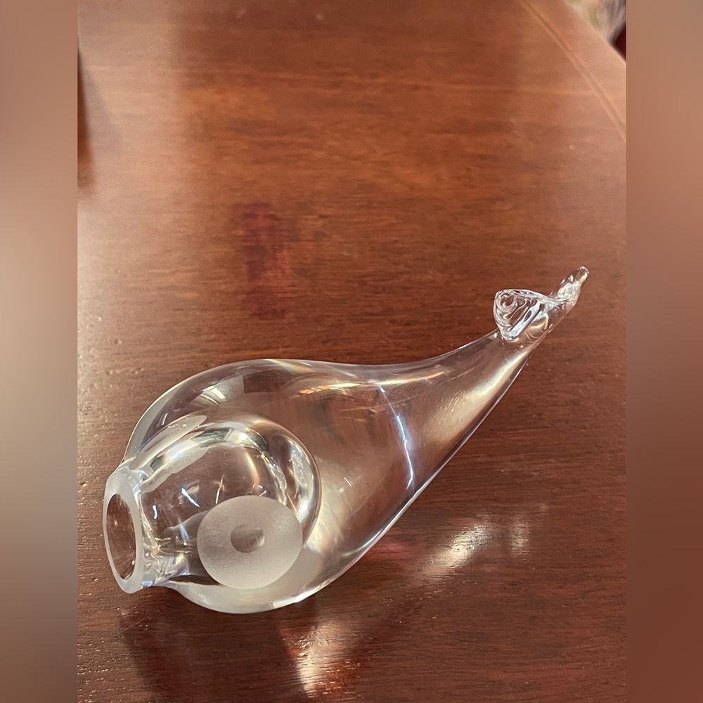 Hadeland vintage Elegant hand blown Clear Art Glass whale puffer fish